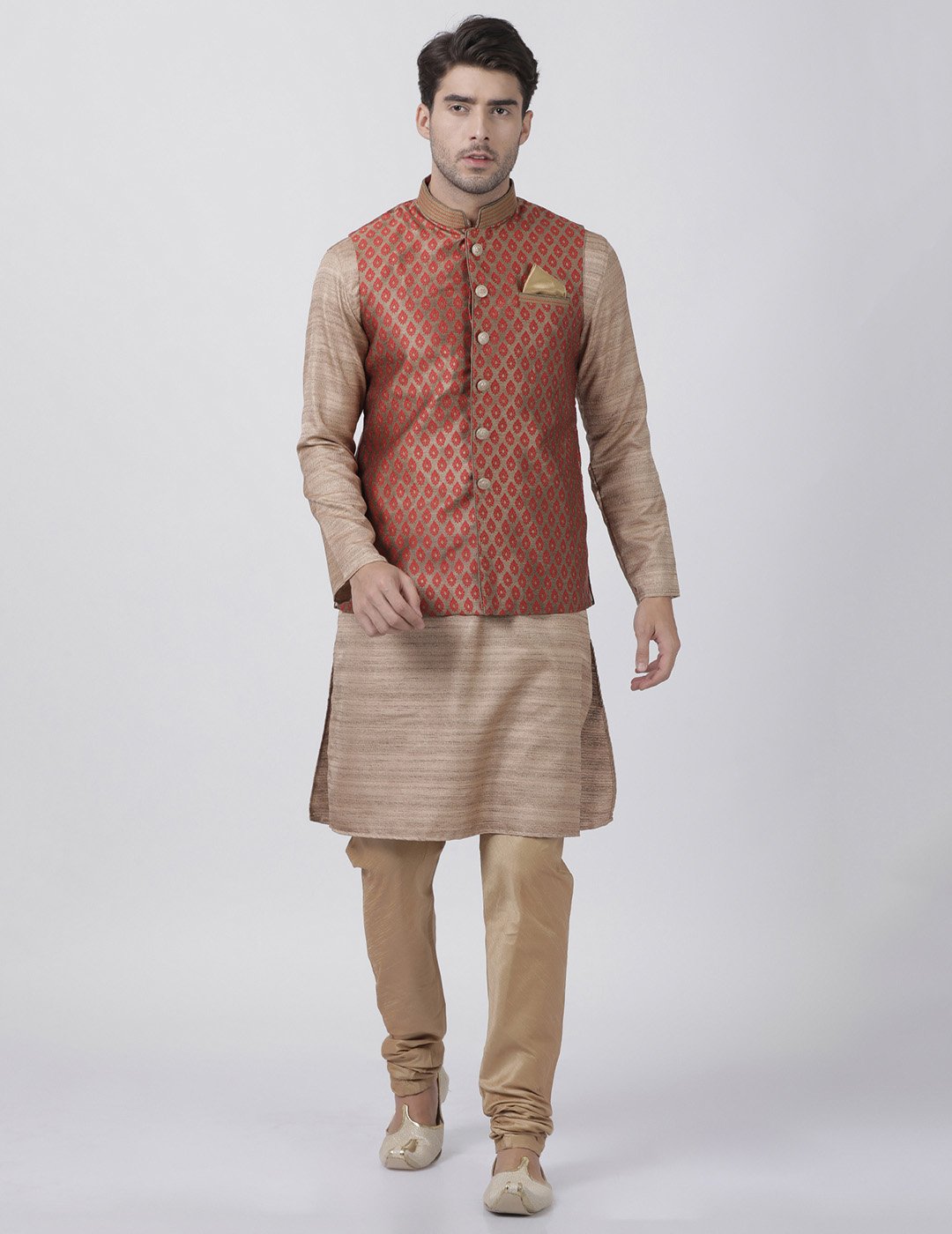 Men's Maroon Cotton Silk Blend Ethnic Jacket
