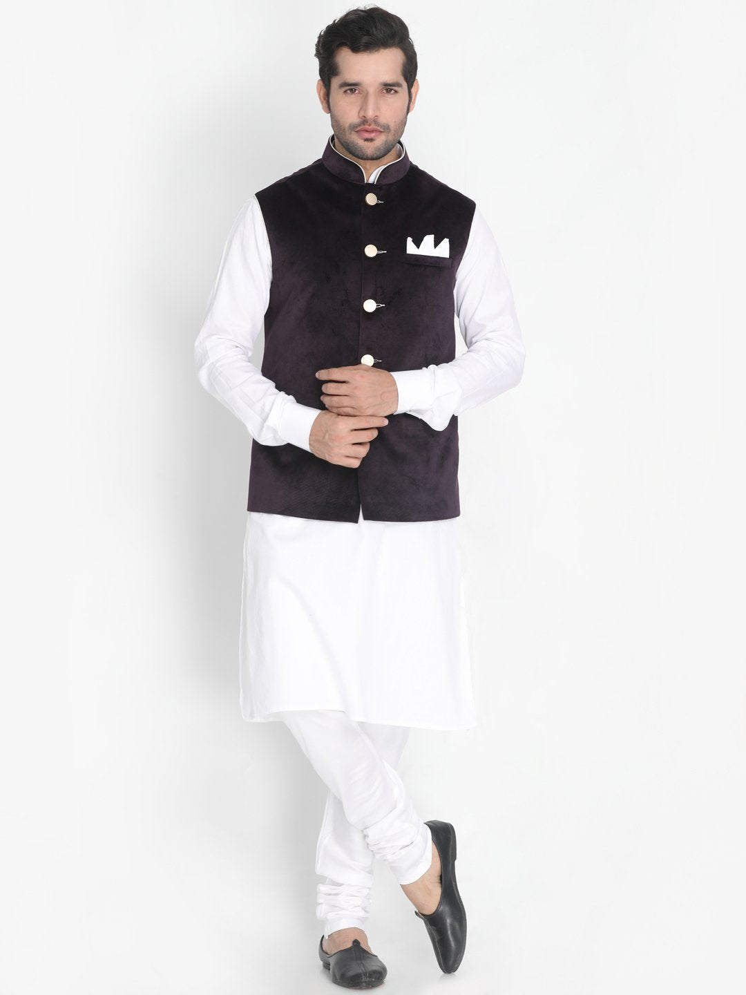 Men's Black Velvet Ethnic Jacket