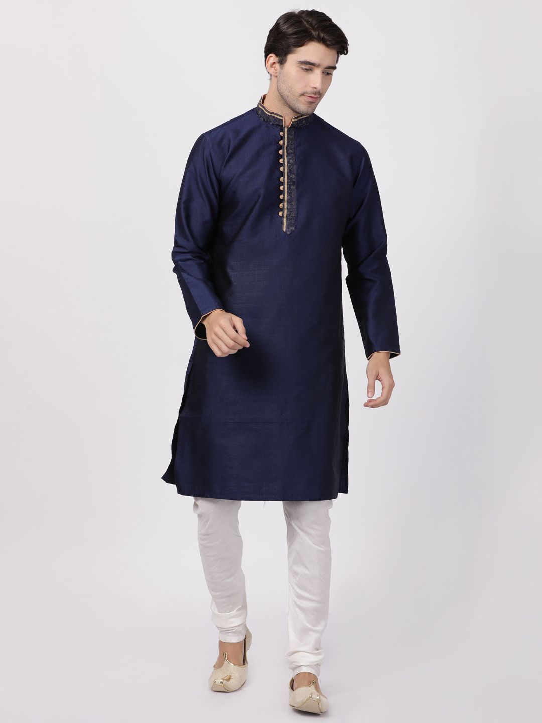 Men's Dark Blue Cotton Silk Blend Kurta