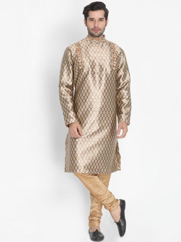 Men's Gold Cotton Silk Blend Kurta