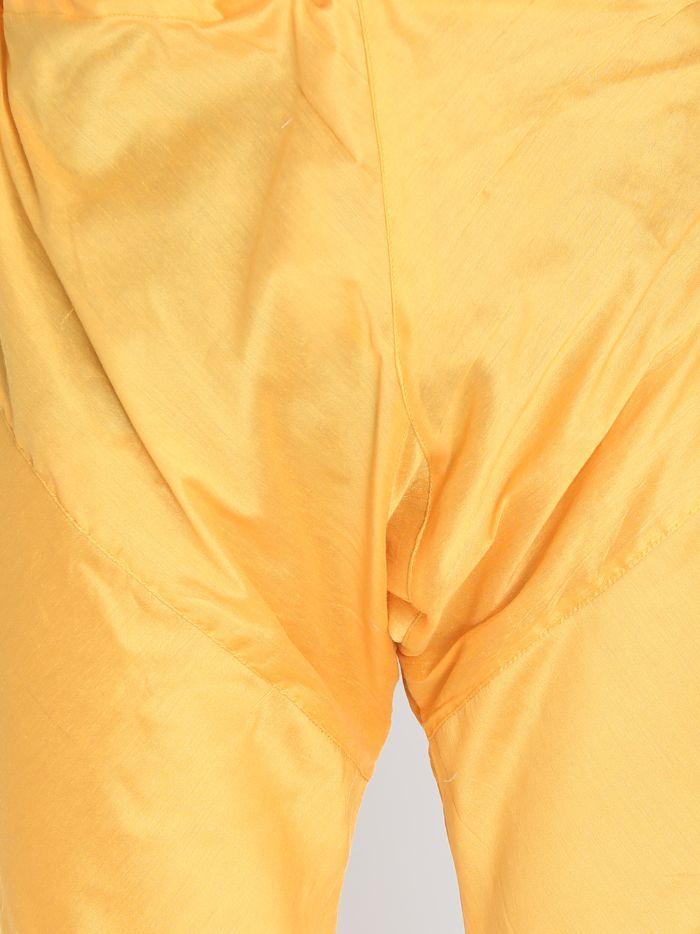 Men's Yellow Cotton Silk Blend Kurta and Pyjama Set