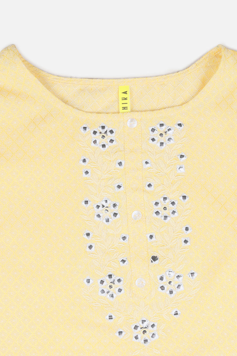 Women's Cotton Embroidered Checked Printed Kurta