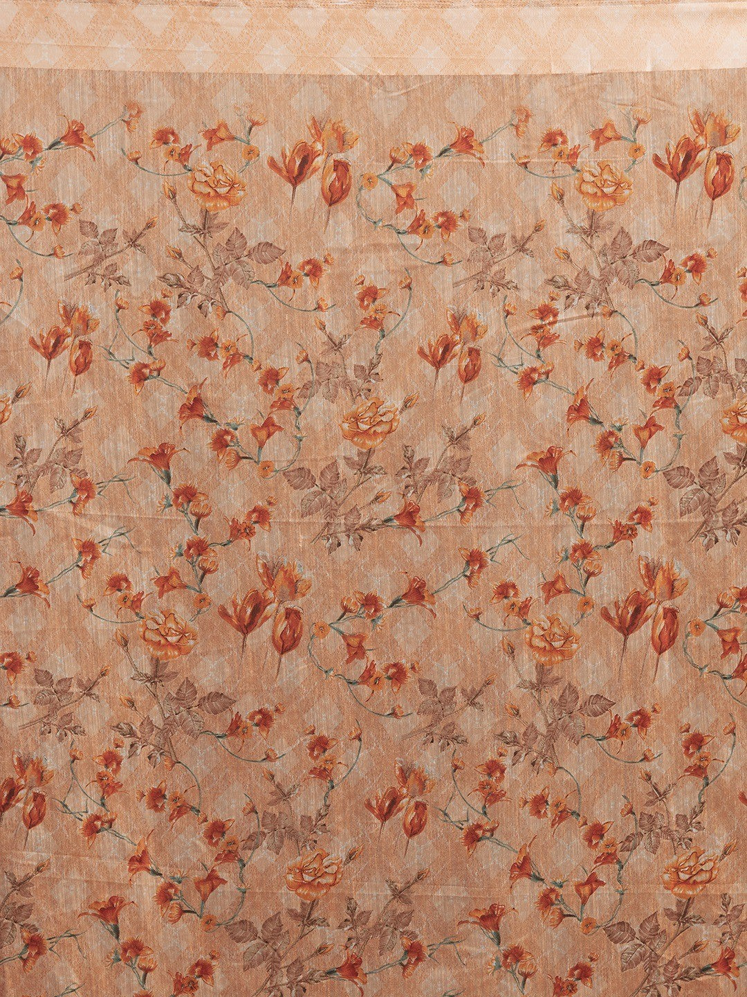 Women's Orange Cotton Blend Printed Saree