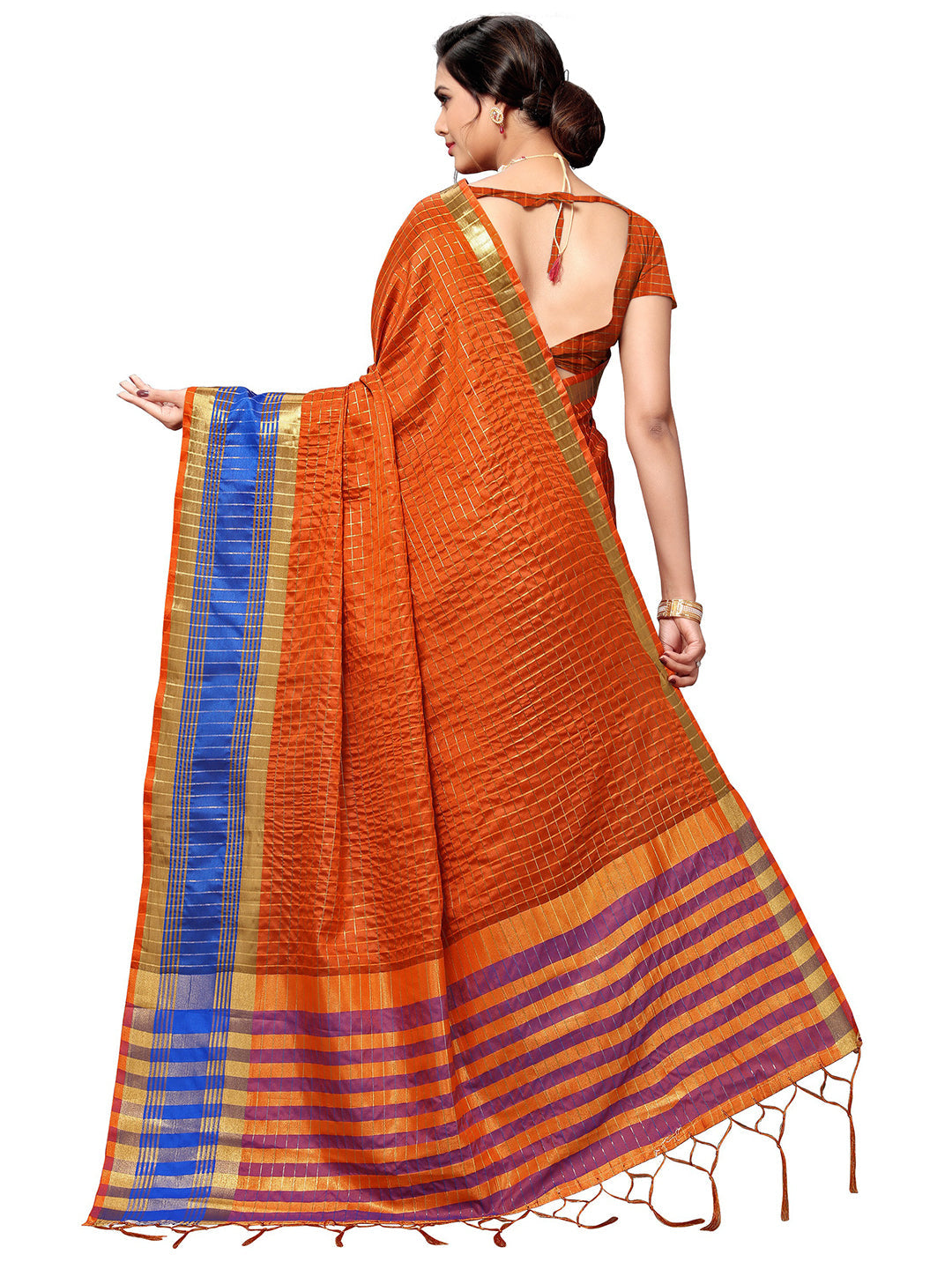 Women's Orange Art Silk Self Design Saree