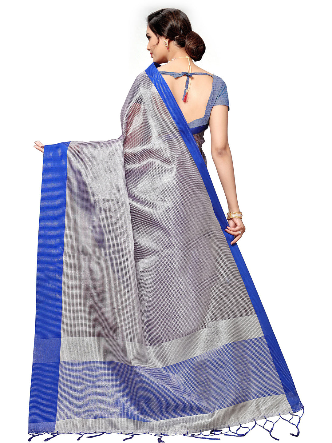 Women's Silver Art Silk Self Design Saree