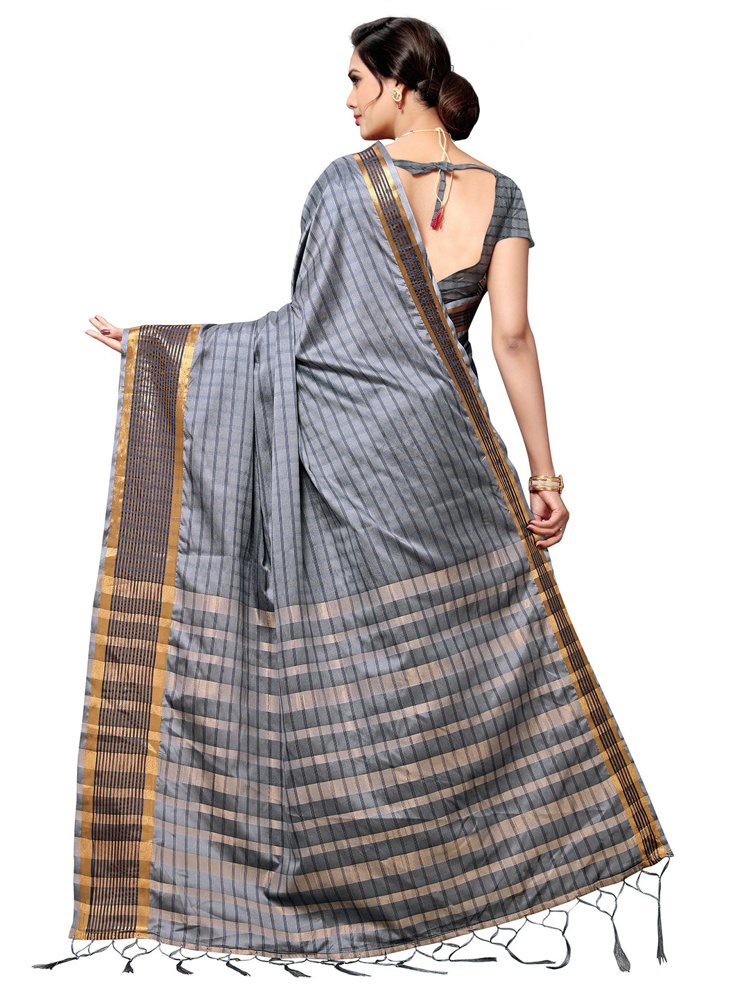 Women's Grey Art Silk Self Design Saree