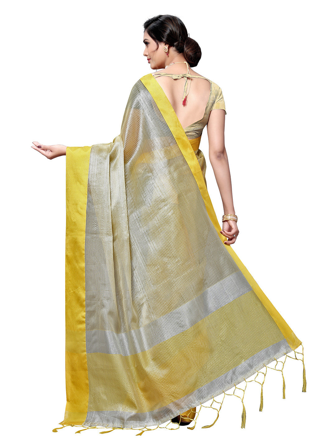 Women's Silver Art Silk Self Design Saree