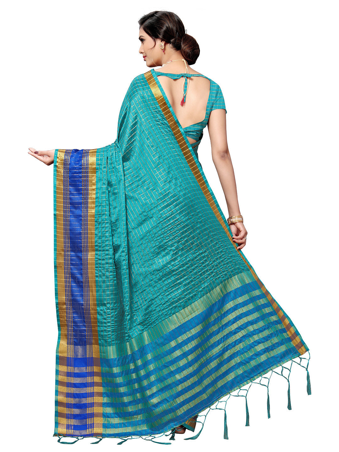 Women's Blue Art Silk Self Design Saree