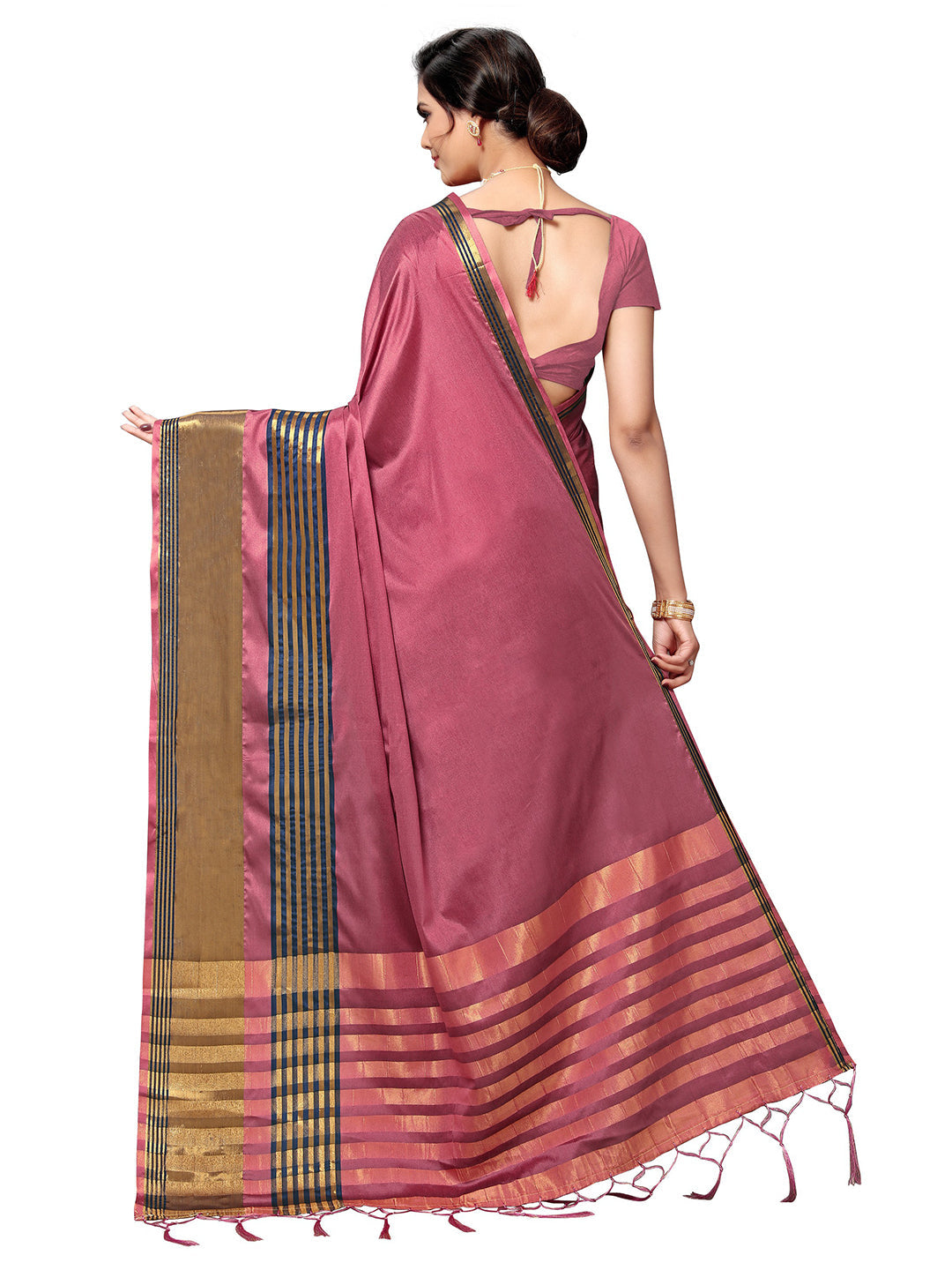 Women's Pink Art Silk Self Design Saree