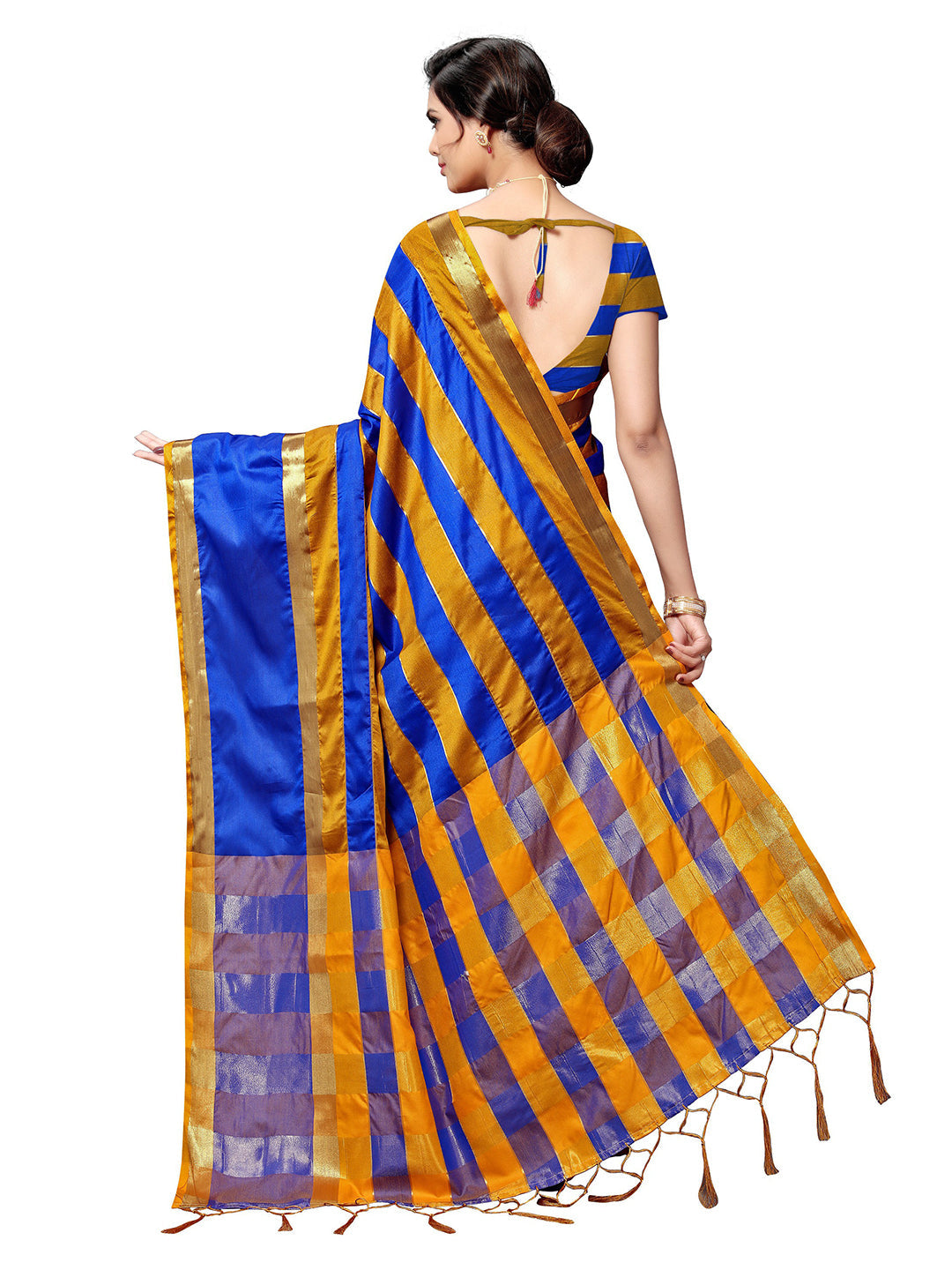 Women's Blue Art Silk Self Design Saree