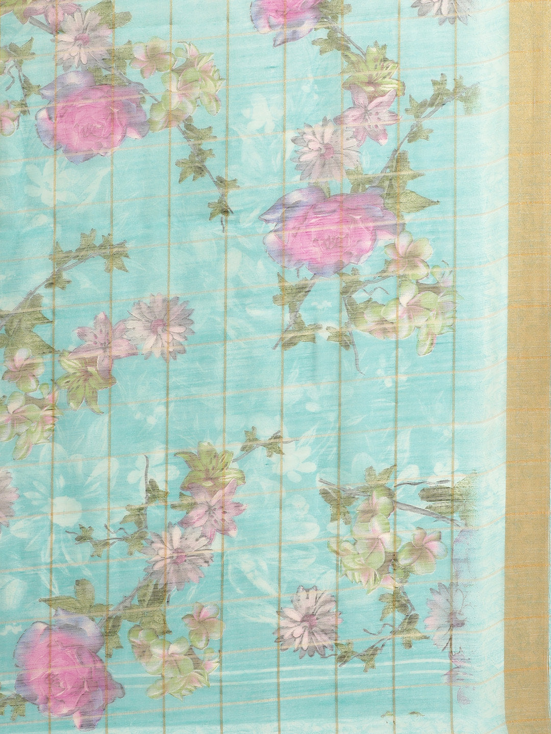 Women's Blue Cotton Blend Printed Saree