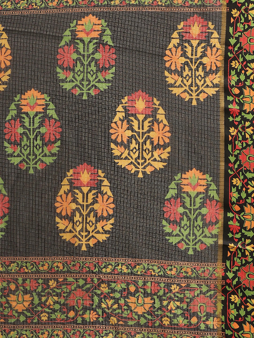 Women's Black Cotton Blend Printed Saree
