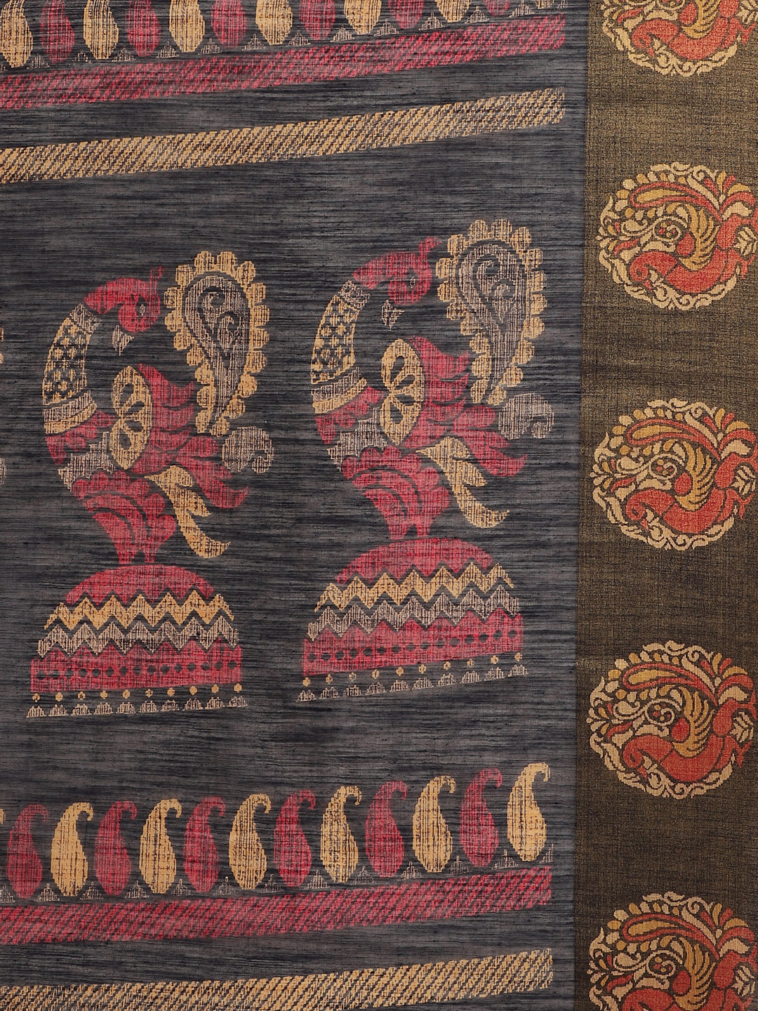Women's Dark Blue Cotton Blend Printed Saree