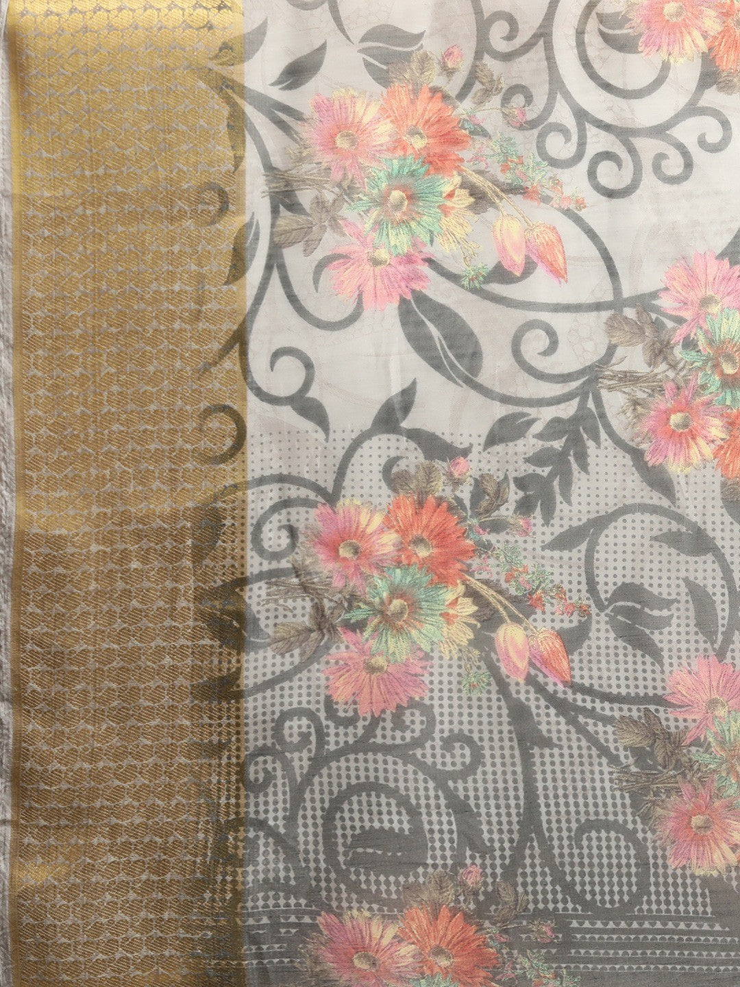 Women's Grey Art Silk Printed Saree