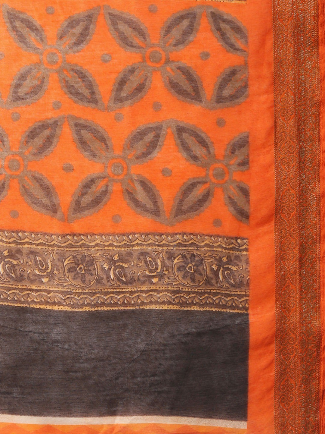 Women's Orange Art Silk Printed Saree