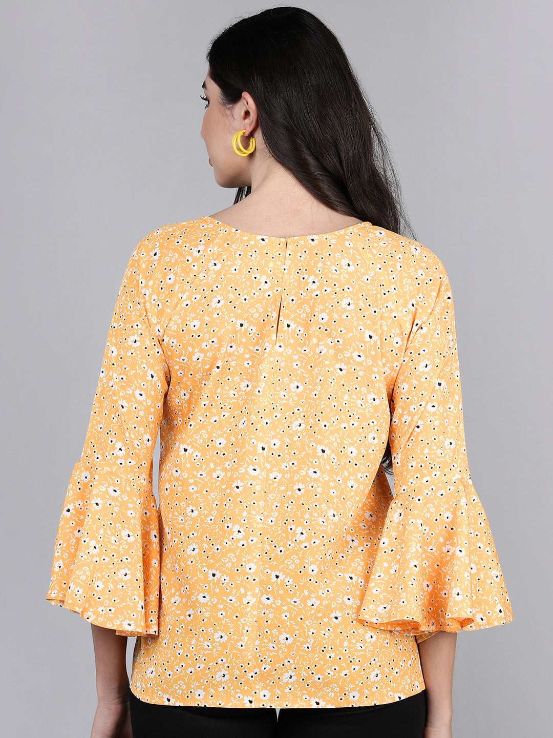 Women's Mustard Crepe Floral Printed