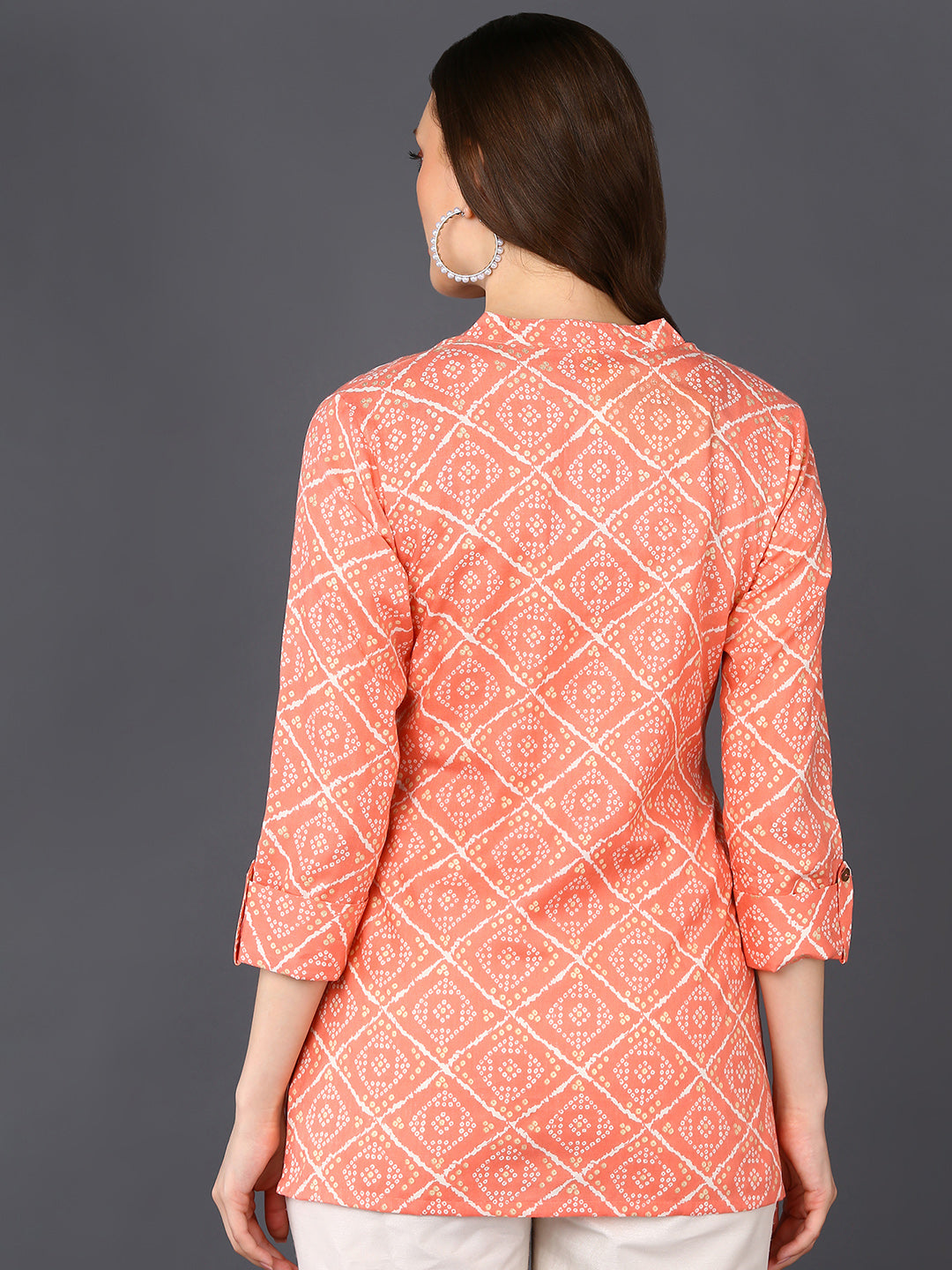 Women's Peach Cotton Blend Geometric Printed