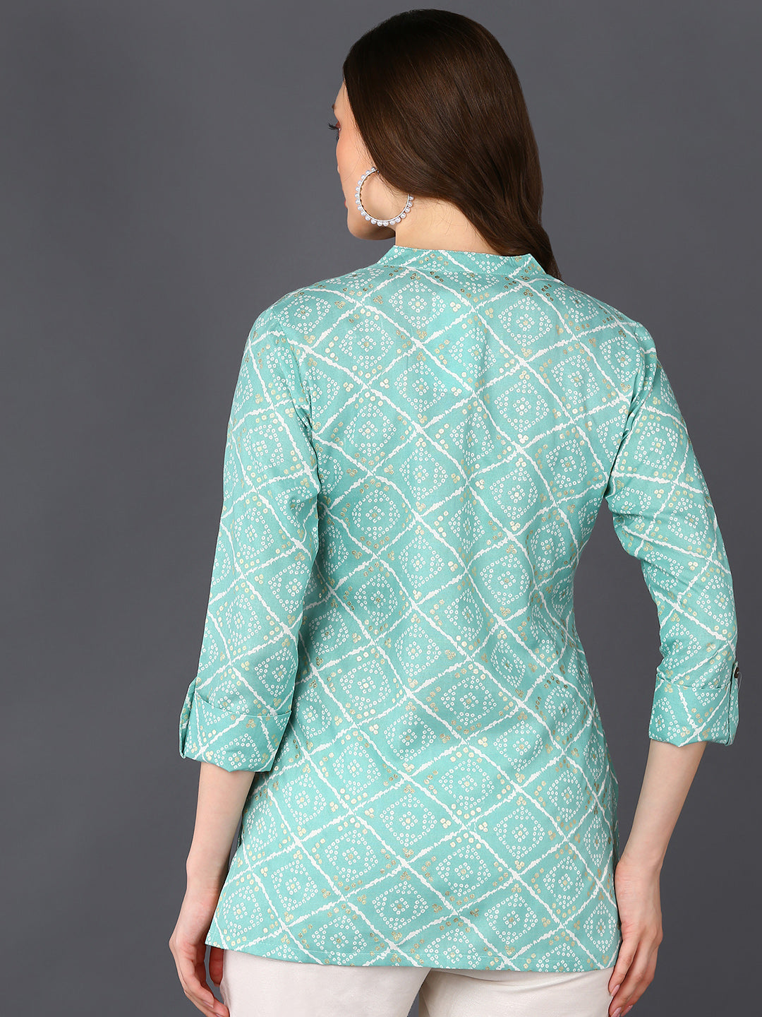 Women's Turquoise Blue Cotton Blend Geometric Printed