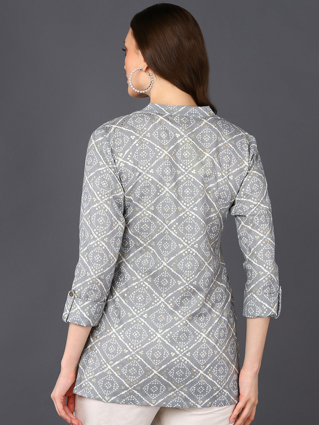 Women's Grey Cotton Blend Geometric Printed