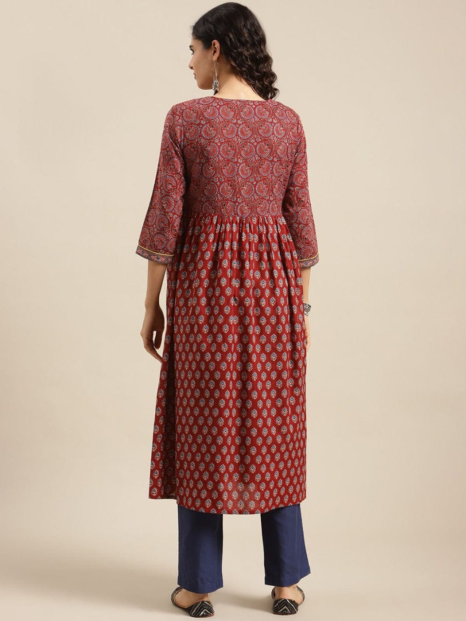 Women's Maroon Ethnic Motifs Printed Kurta
