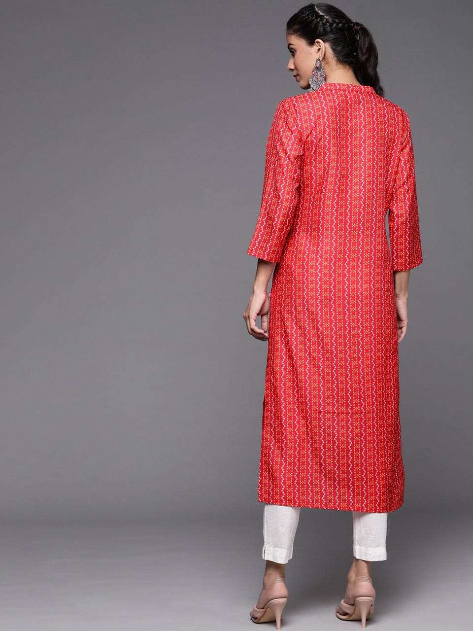Women's Red Bandhani Printed Kurta