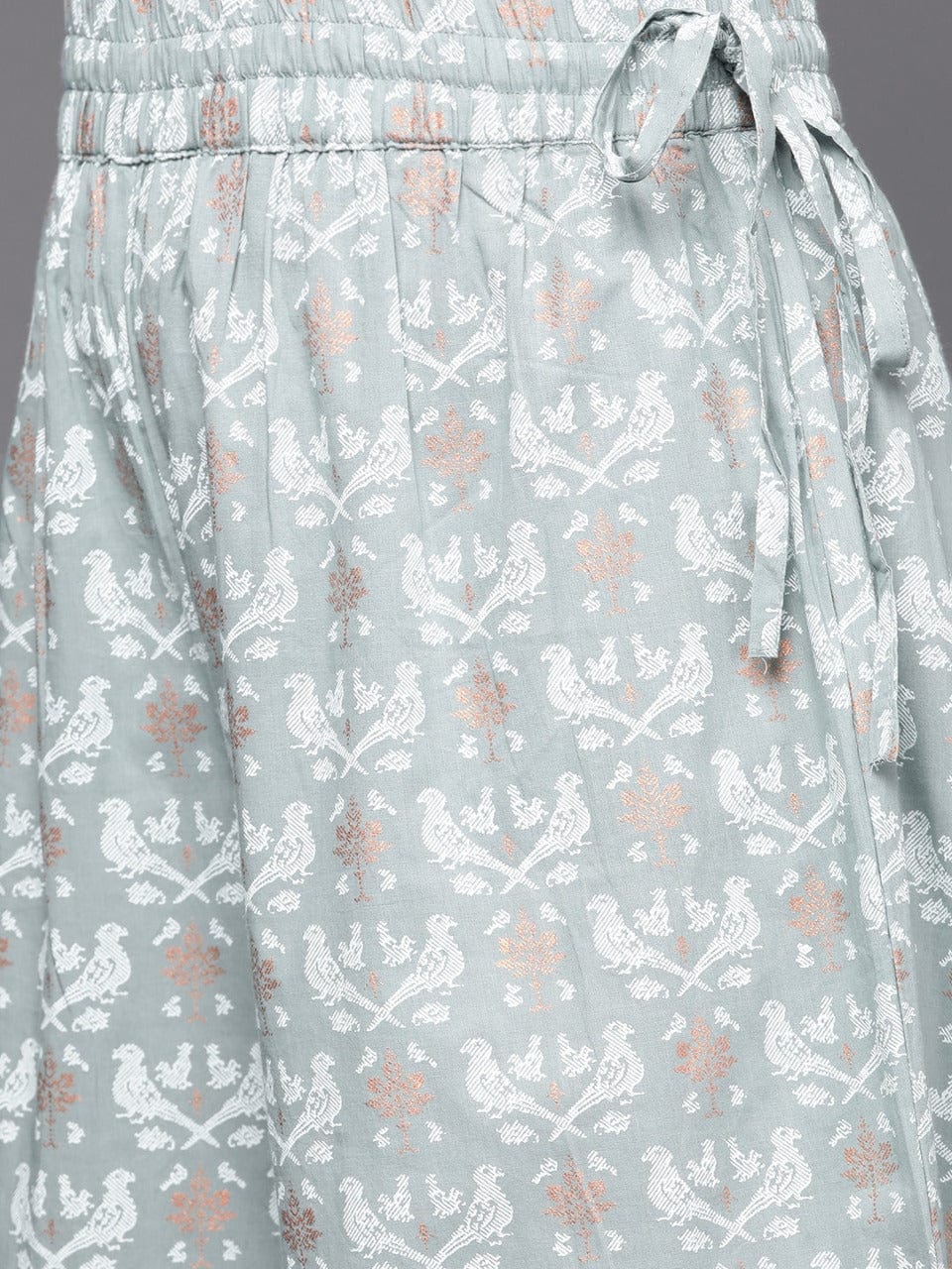 Women's Grey Ethnic Motifs Angrakha Cotton Kurta with Palazzos & Dupatta