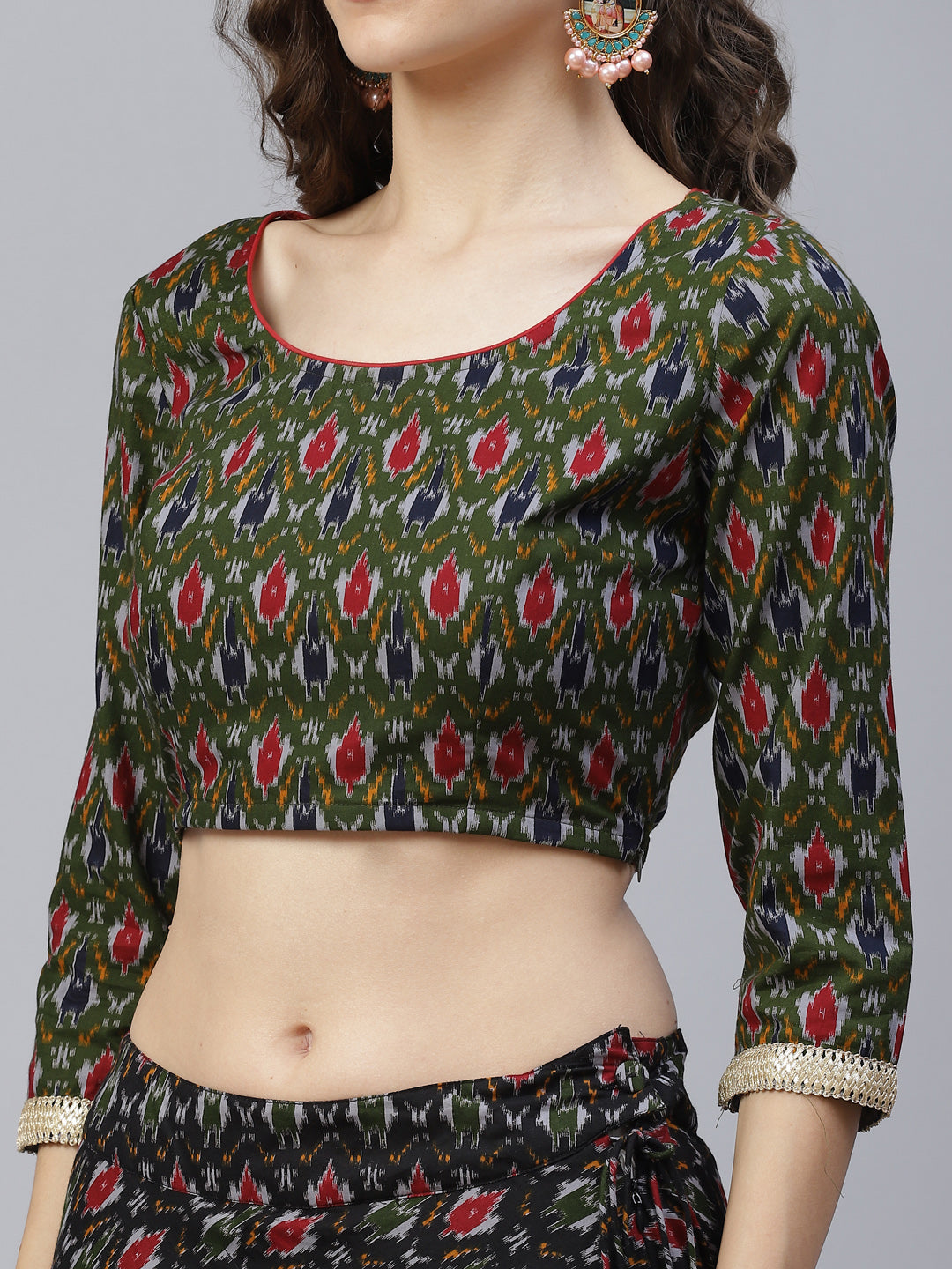Women's Green Patola Print Lehenga Choli With Dupatta