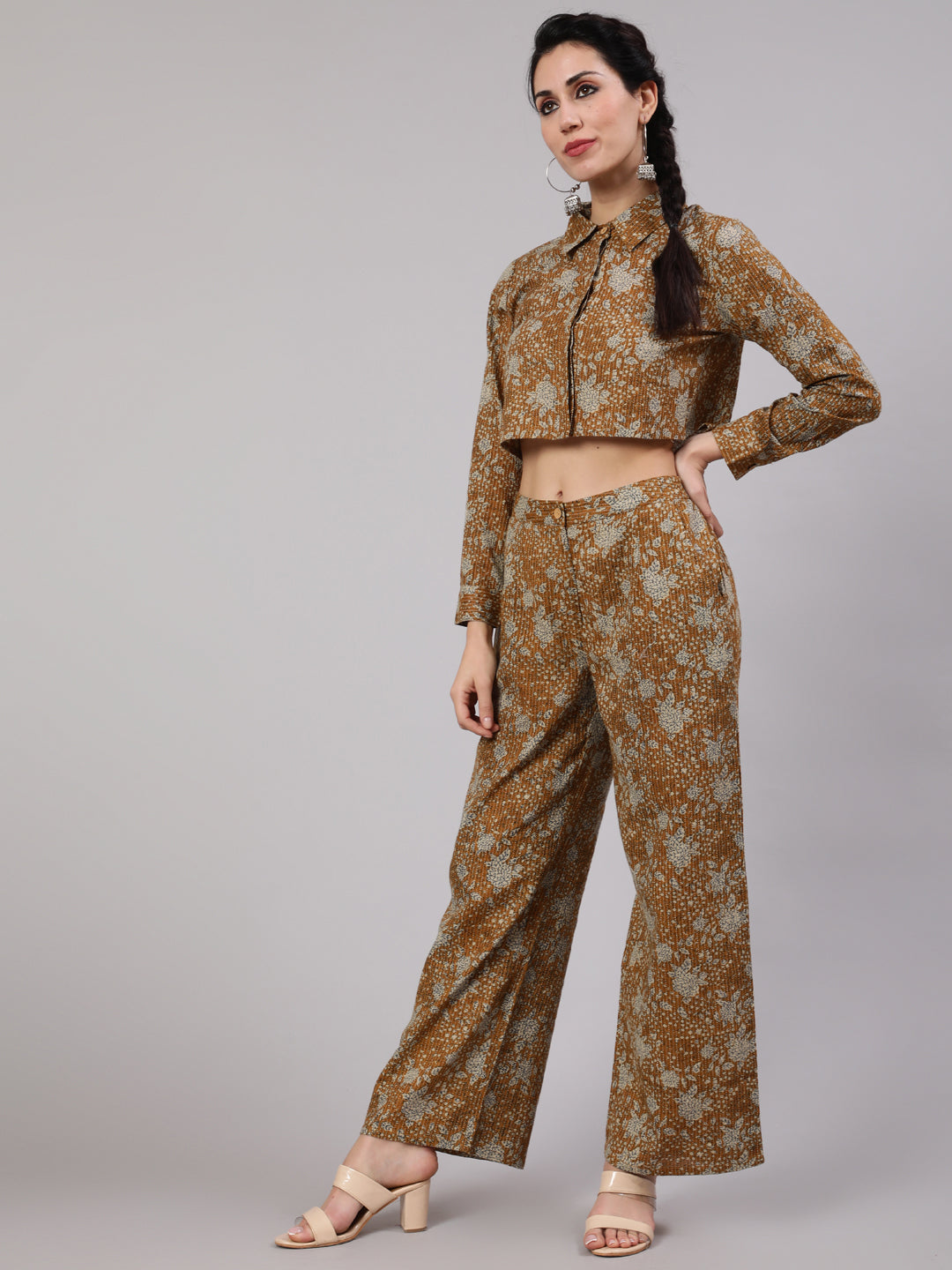 Women's Brown Floral Print Co Ord Set