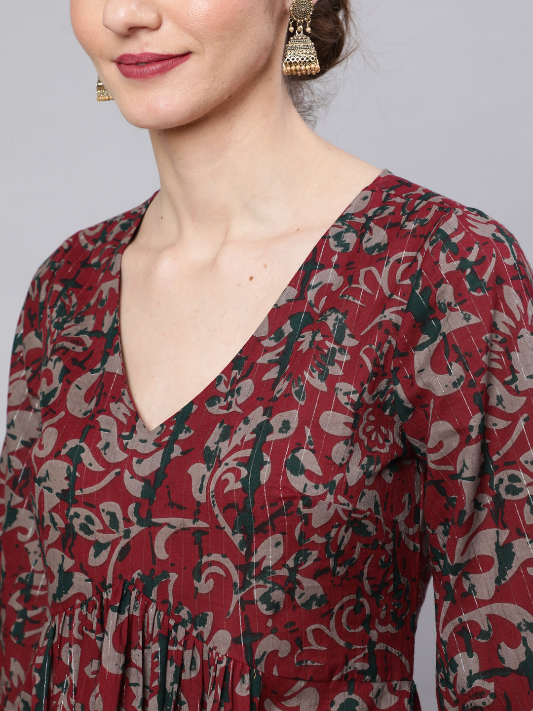 Women's Maroon Floral Print Kurta Palazzo With Dupatta