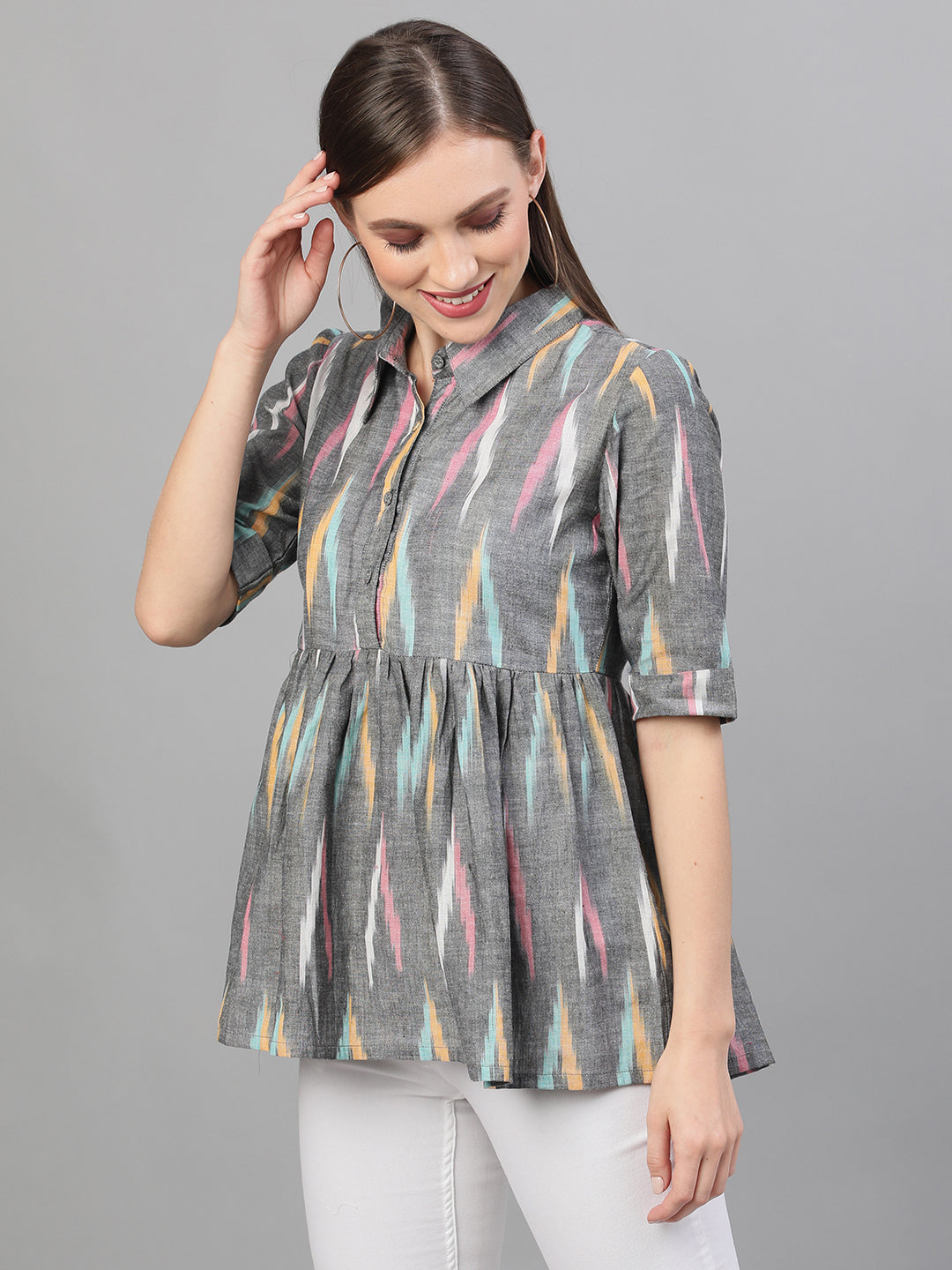 Women's Grey Ikat Design Tunic