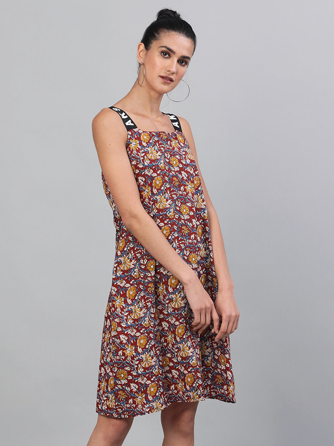 Women's Maroon Floral Print A-Line Dress
