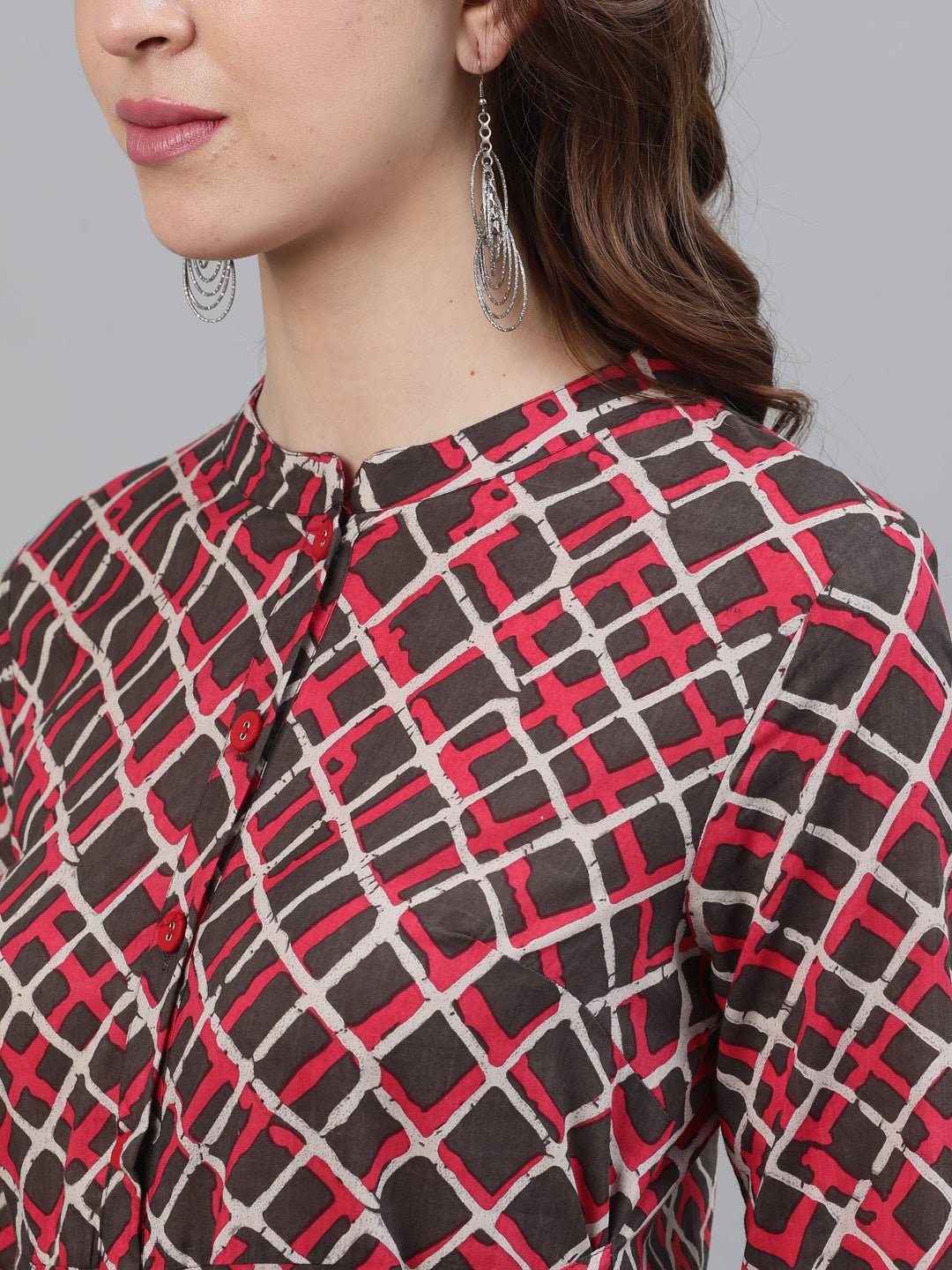 Women's Brown Printed Button Down Midi Dress