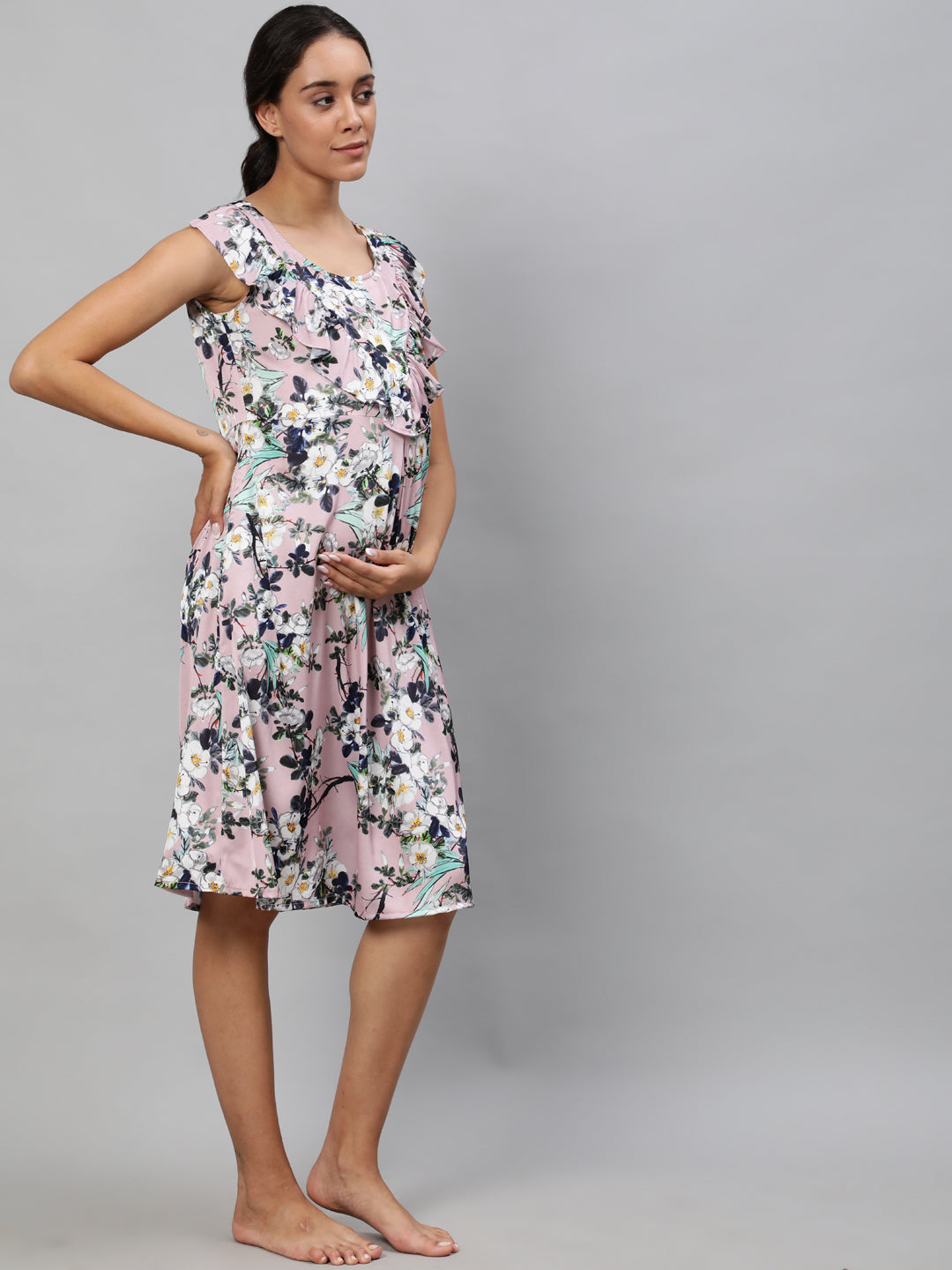 Women's Peach Floral Print Night Dress