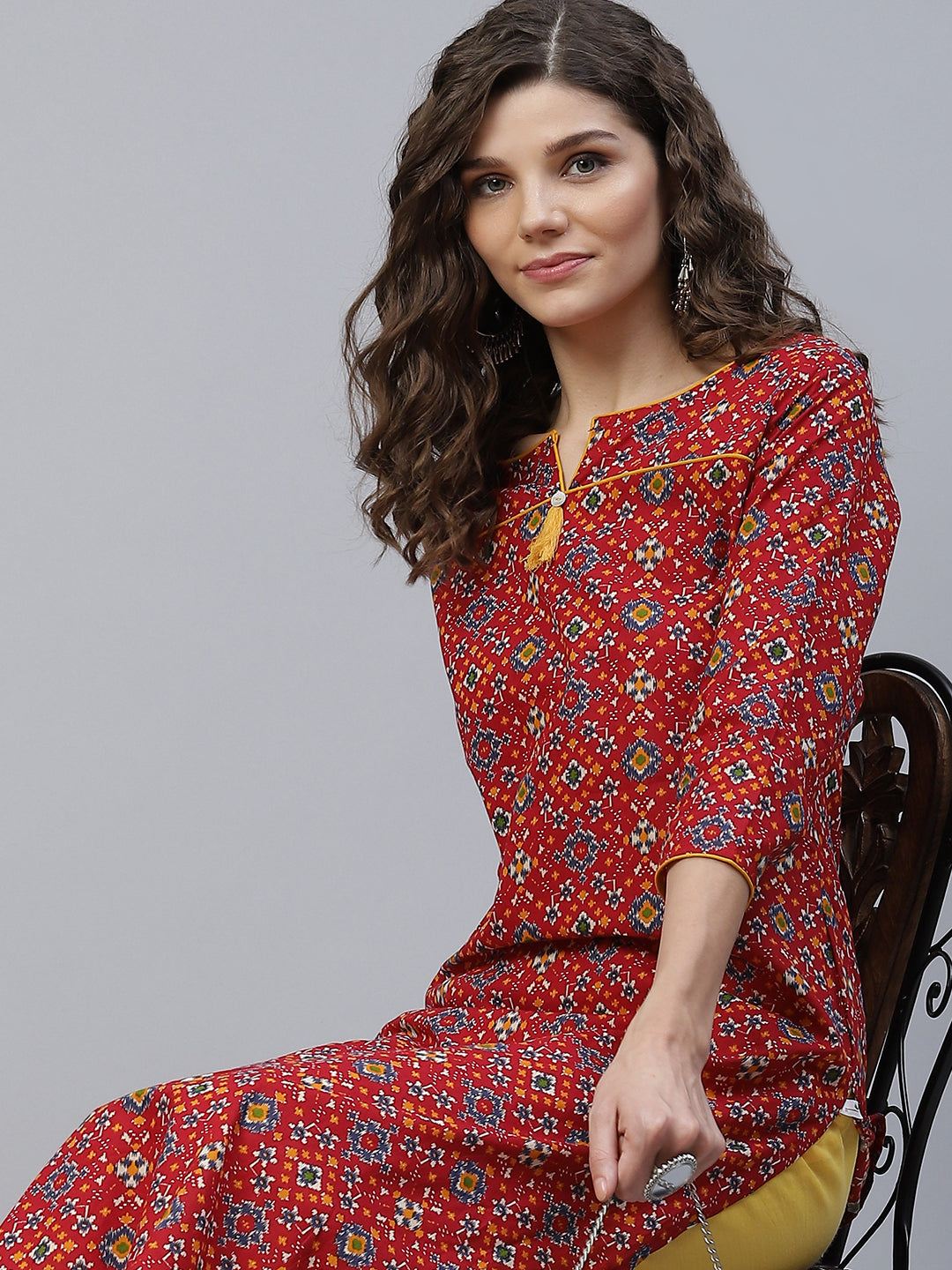 Women's Red Patola Print Straight Kurta