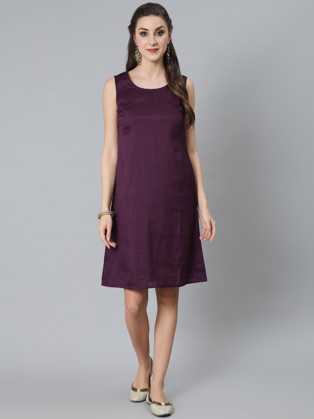 Women's Purple Foil Printed A-Line Dress With Jacket