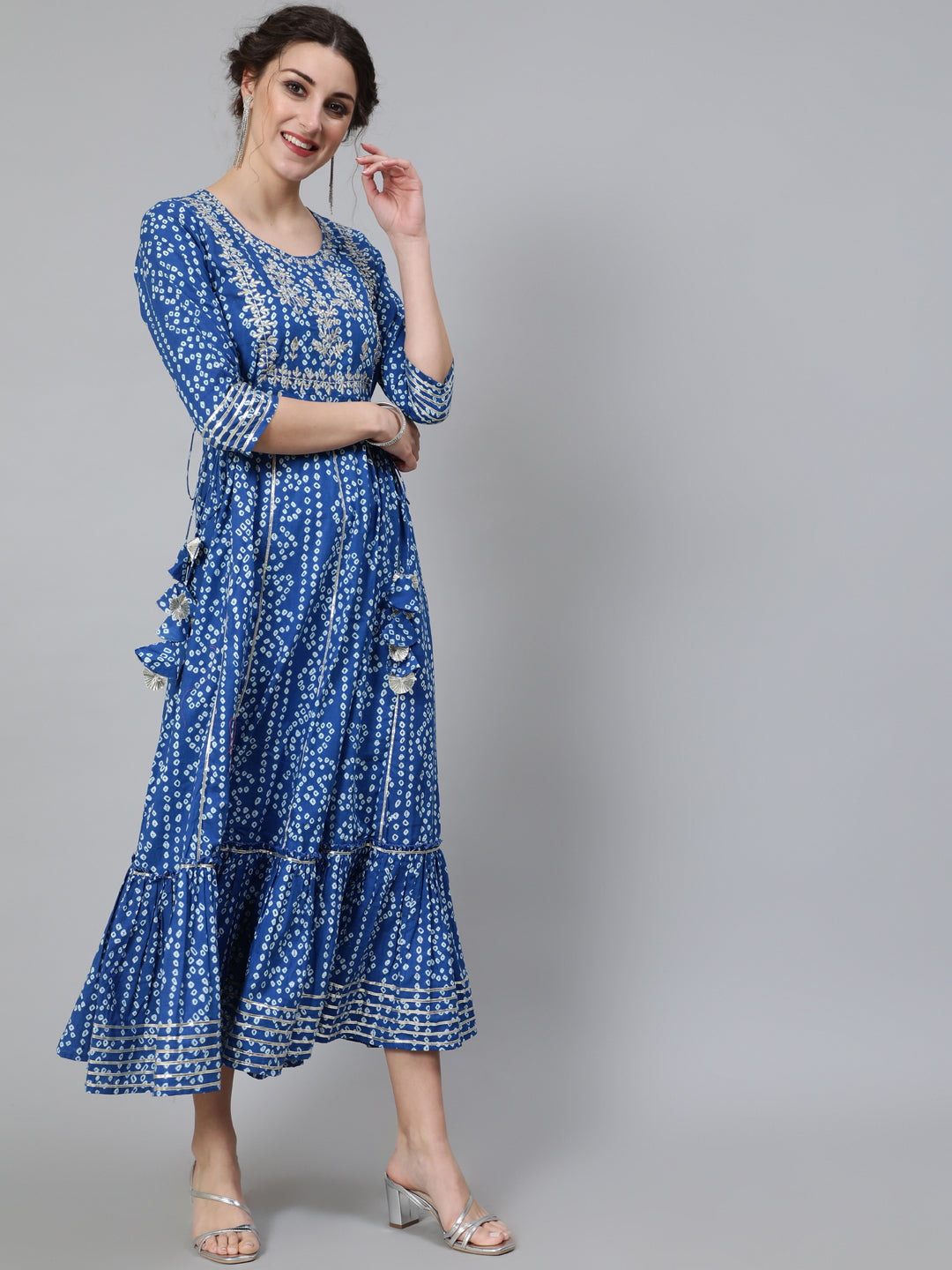 Women's Blue Bandhani Print Maxi Dress