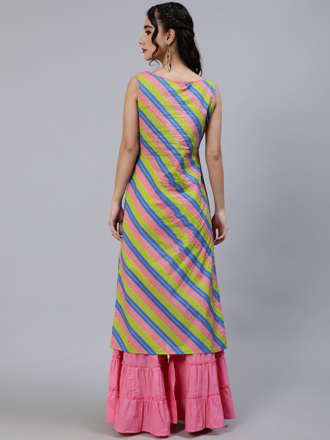 Women's Pink & Green Leheriya Print Kurta