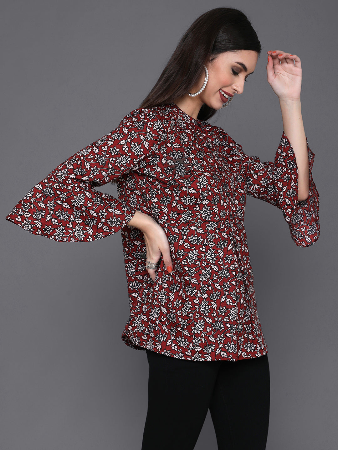 Women's Maroon Floral Print Tunic