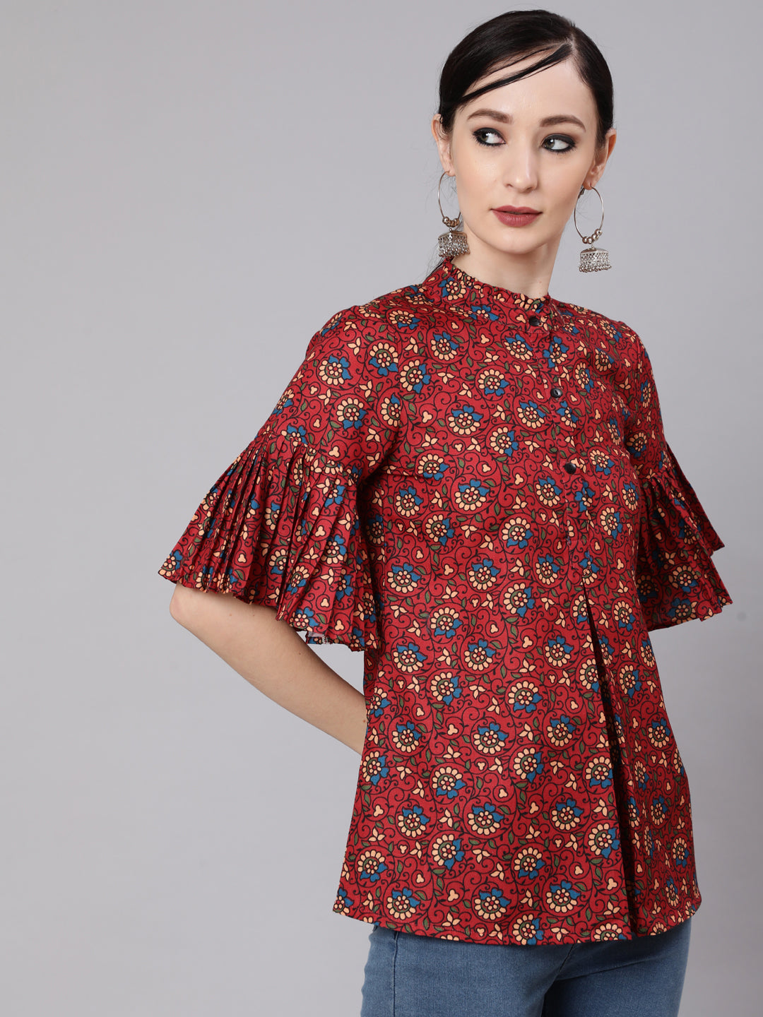 Women's Maroon Floral Print Tunic