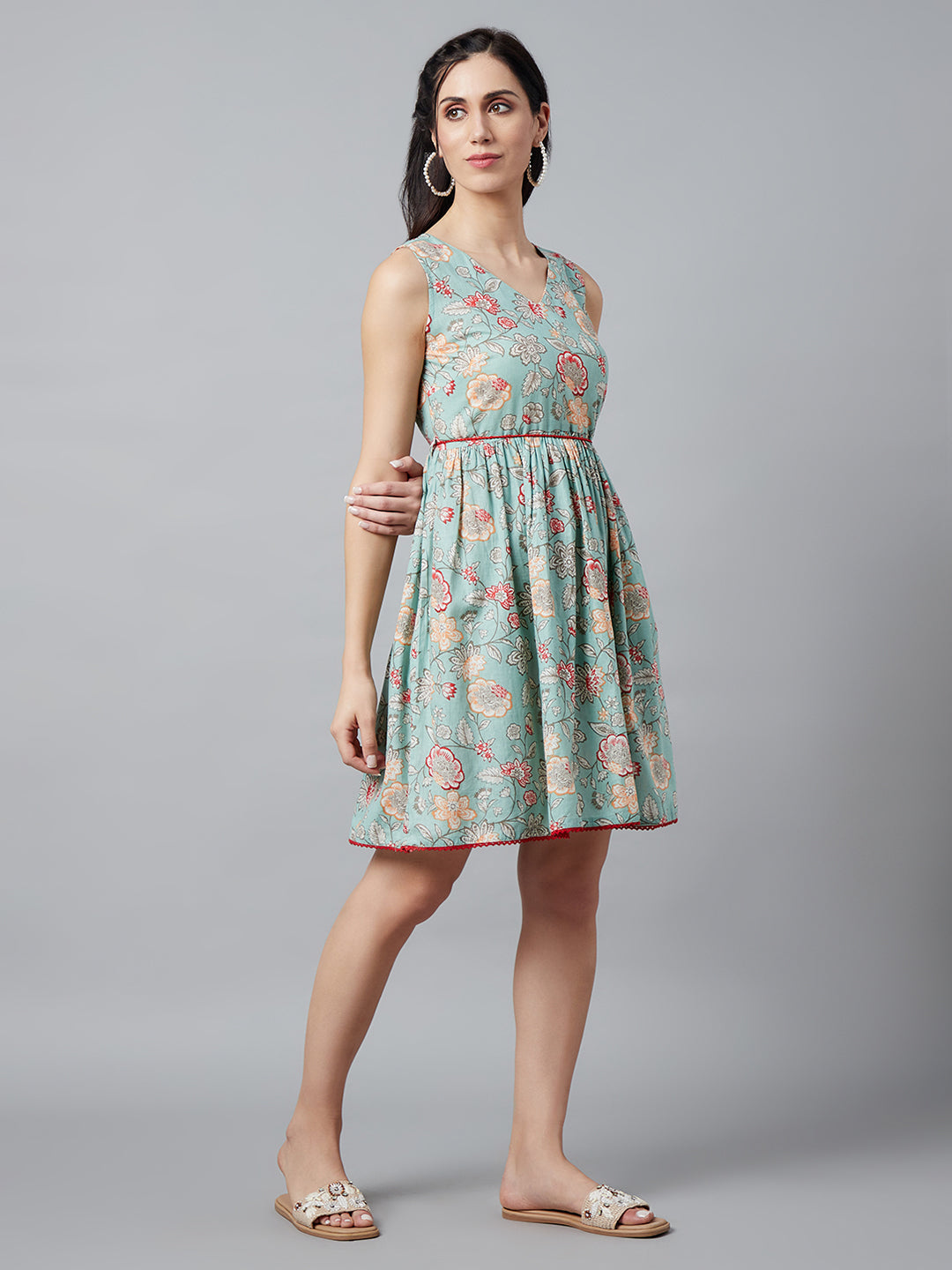 Women's Pastel Green Floral Print Dress