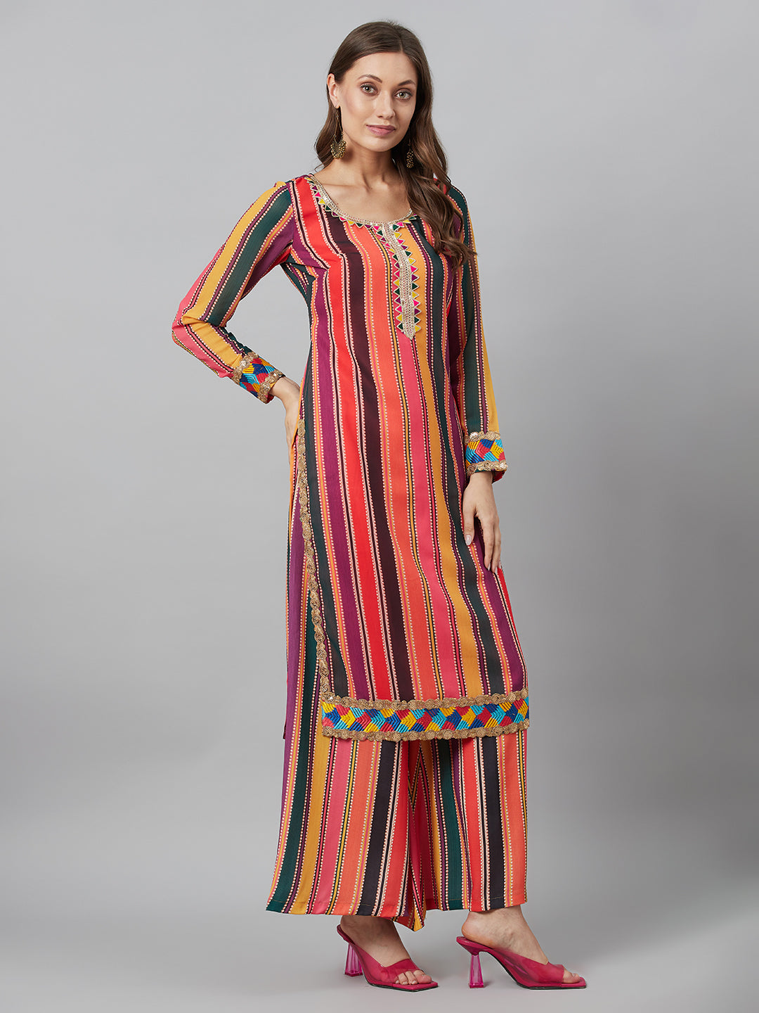 Women's Multicolor Printed Kurta With Lace Details