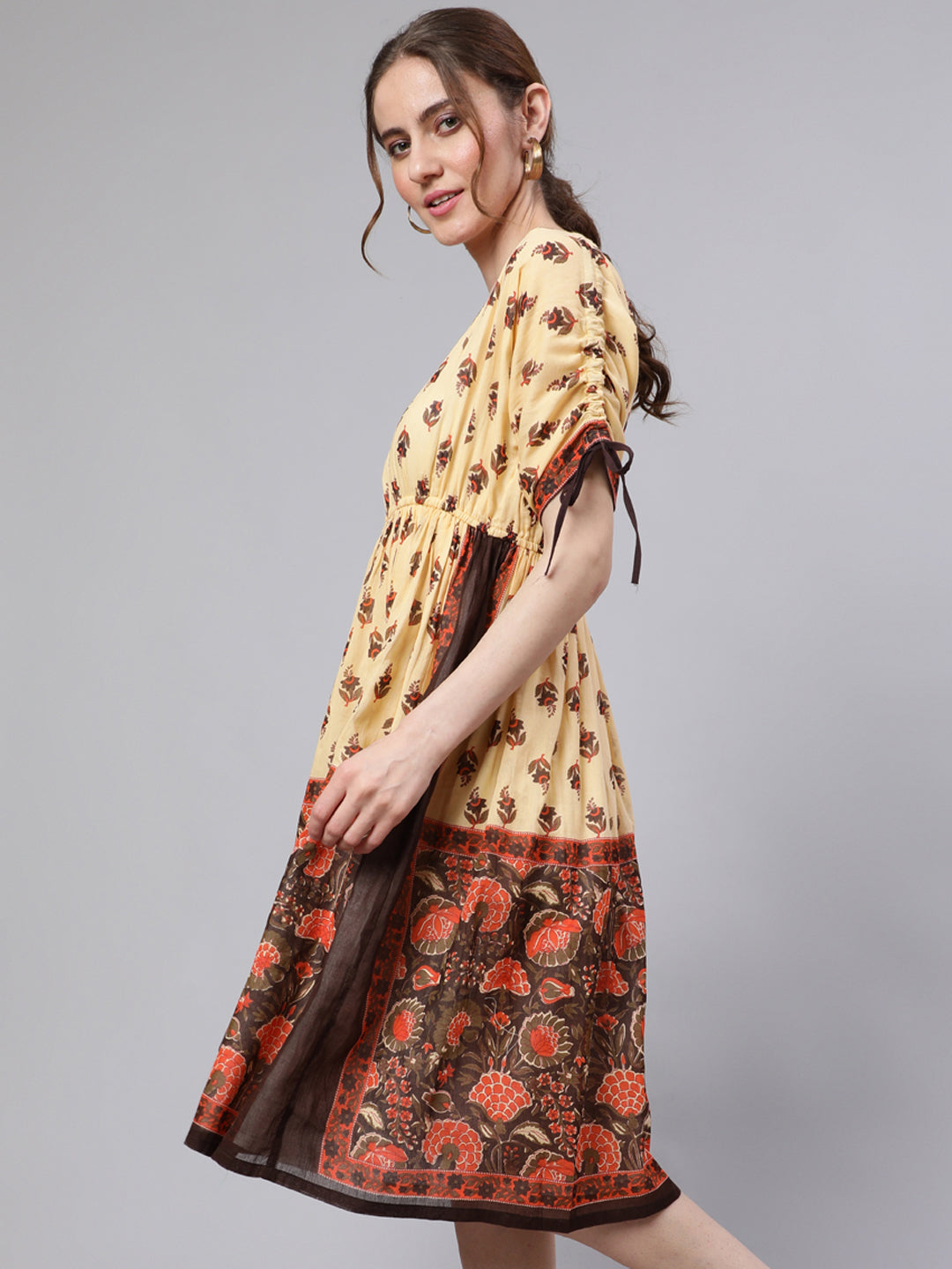 Women's Cream Floral Print Skater Dress
