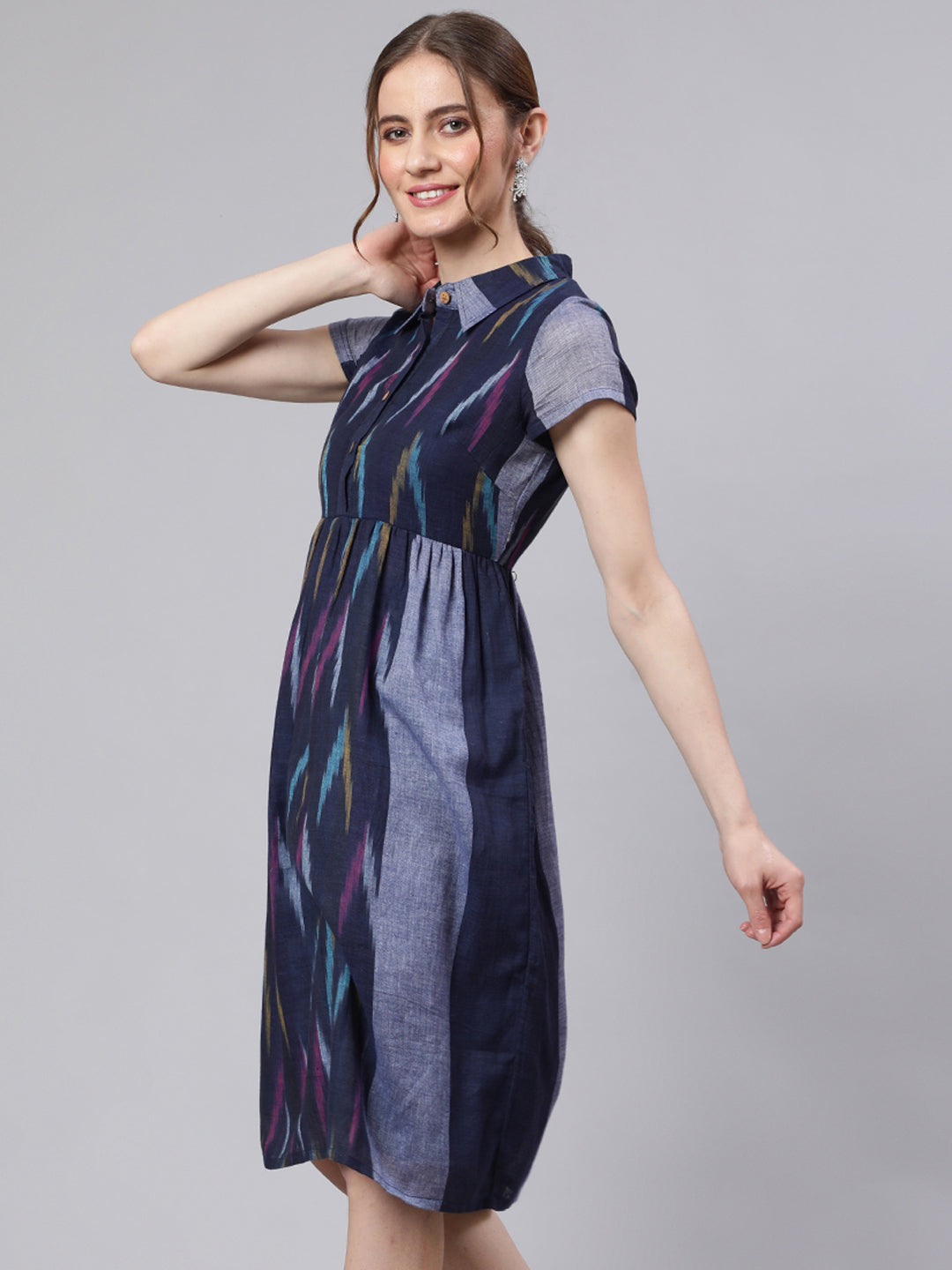 Women's Blue Ikat Skater Dress