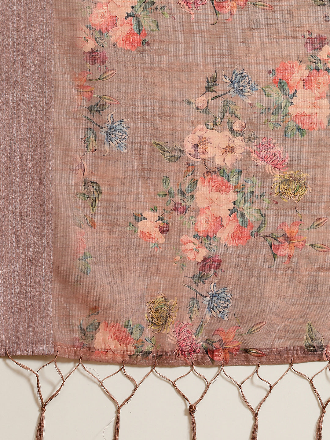 Women's Brown Floral Print Saree With Blouse Piece