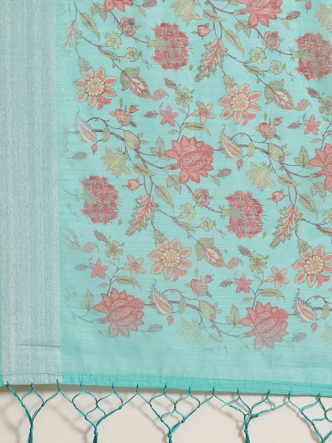 Women's Blue Floral Print Saree With Blouse Piece