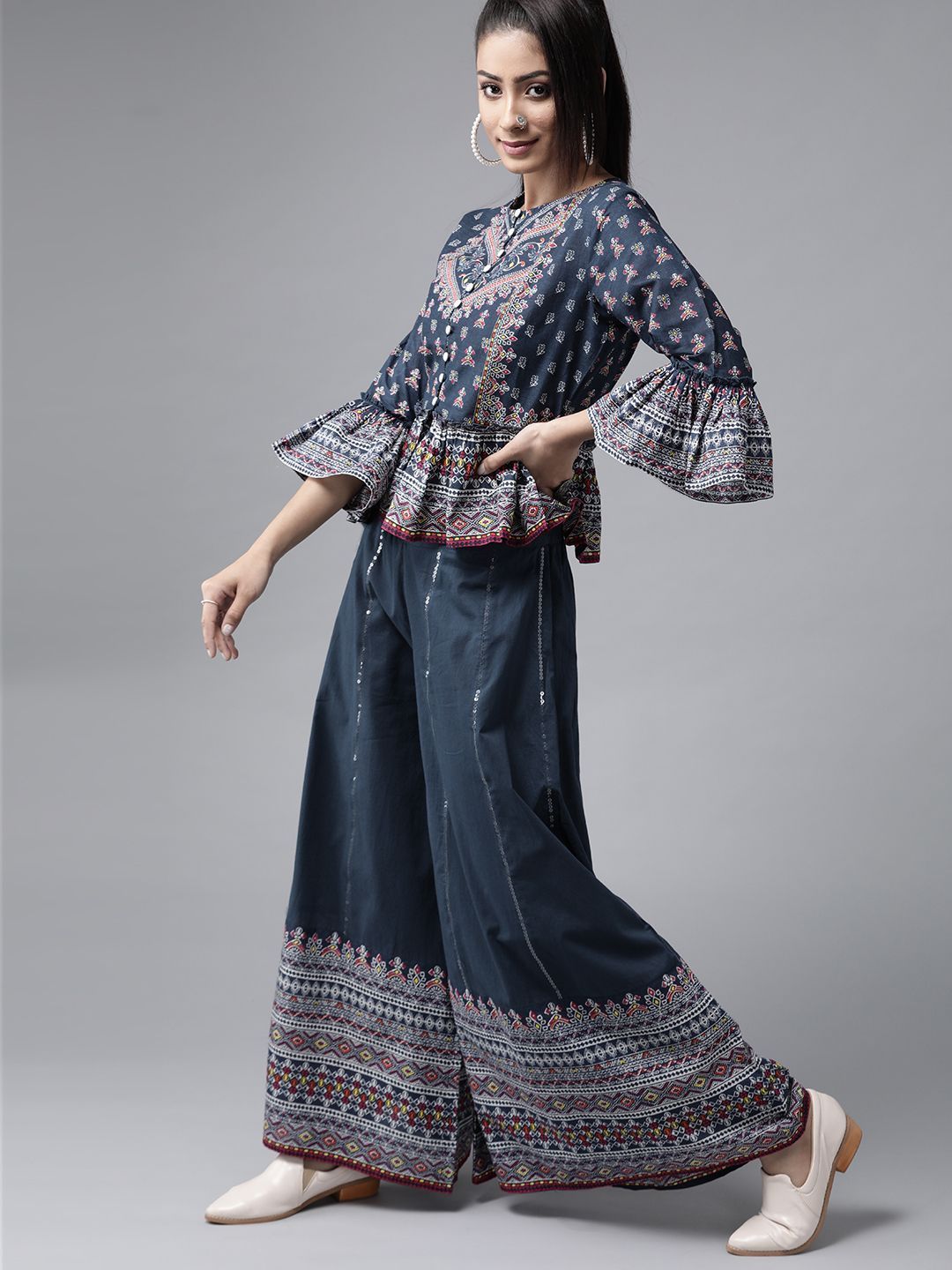 Women's Floral Printed Crop-Top Palazzo Set