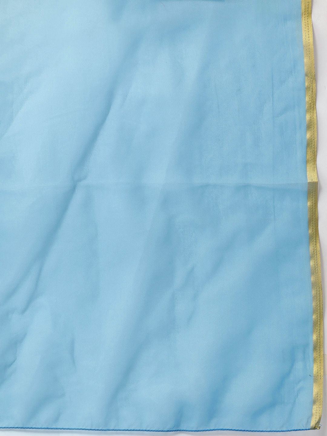 Women's Blue & Golden Woven Design Kurta with Palazzos & Dupatta