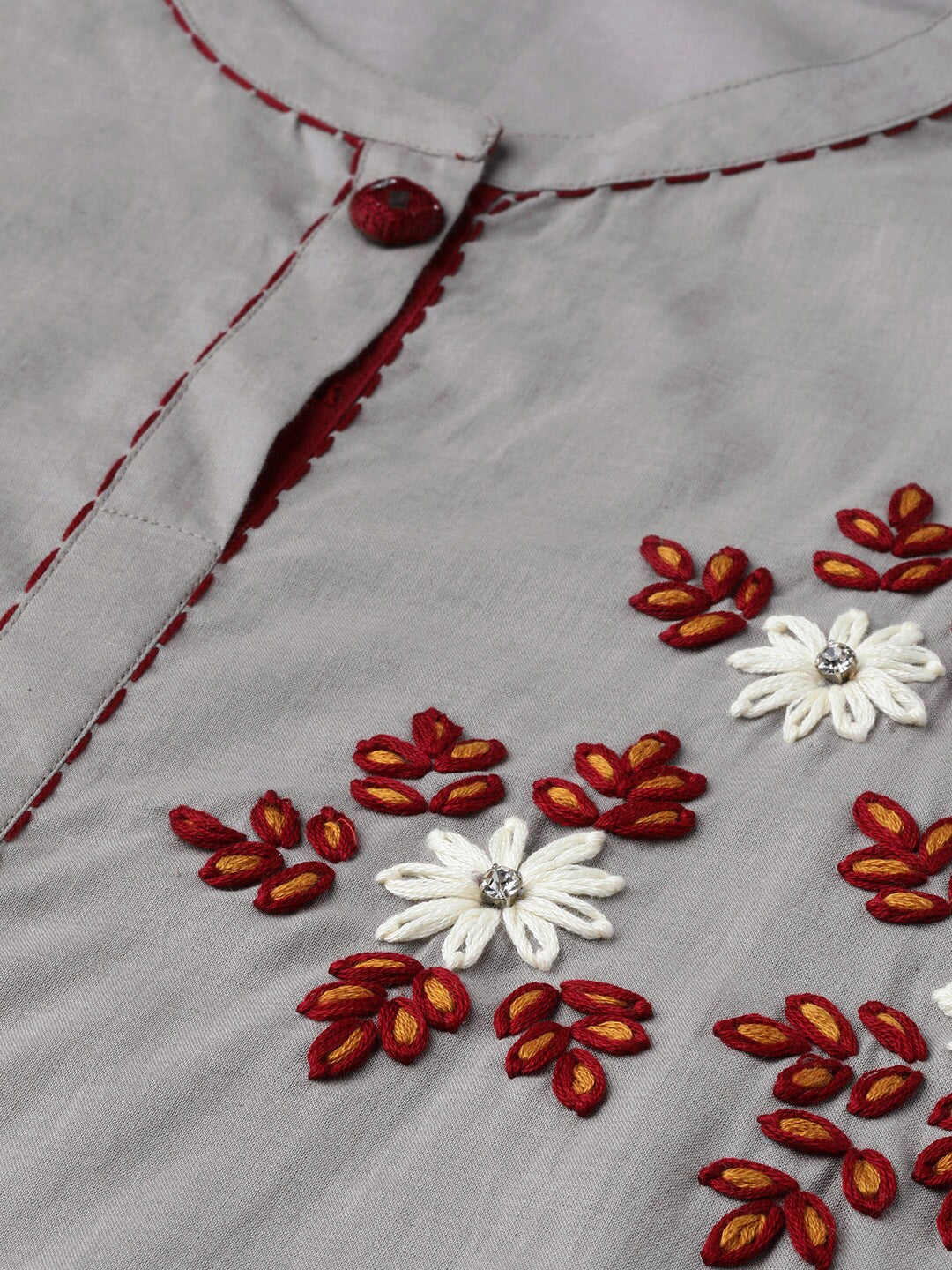 Women's Grey embroidered A-line kurta