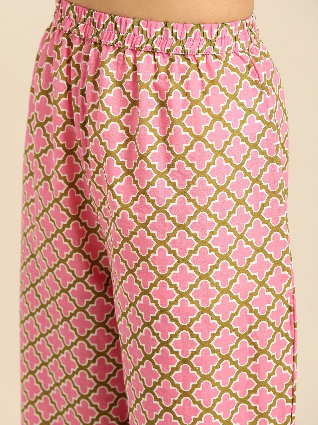 Women's Blue & Pink Cotton Printed Tunic with Palazzos