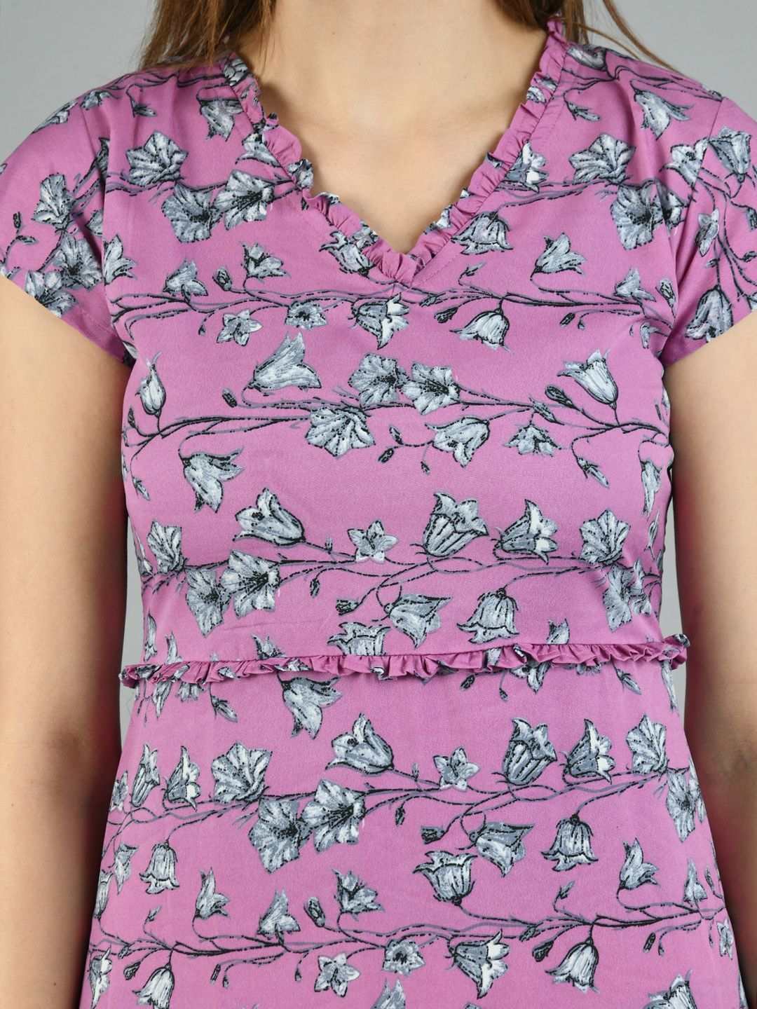 Women's Purple Polyester Printed Short Sleeve V Neck Casual Dress